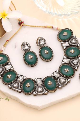 Green color designer kundan jewellery set