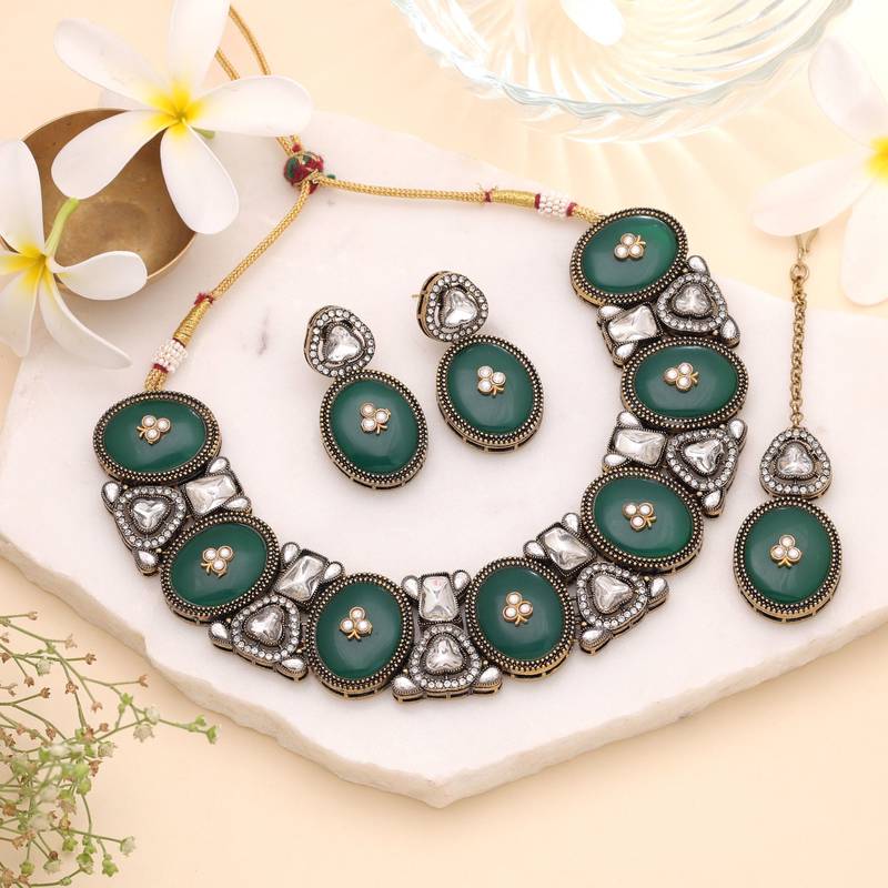 Green color designer kundan jewellery set