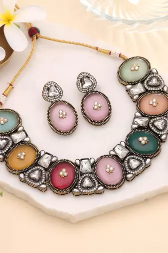 Multi color traditional kundan jewellery set