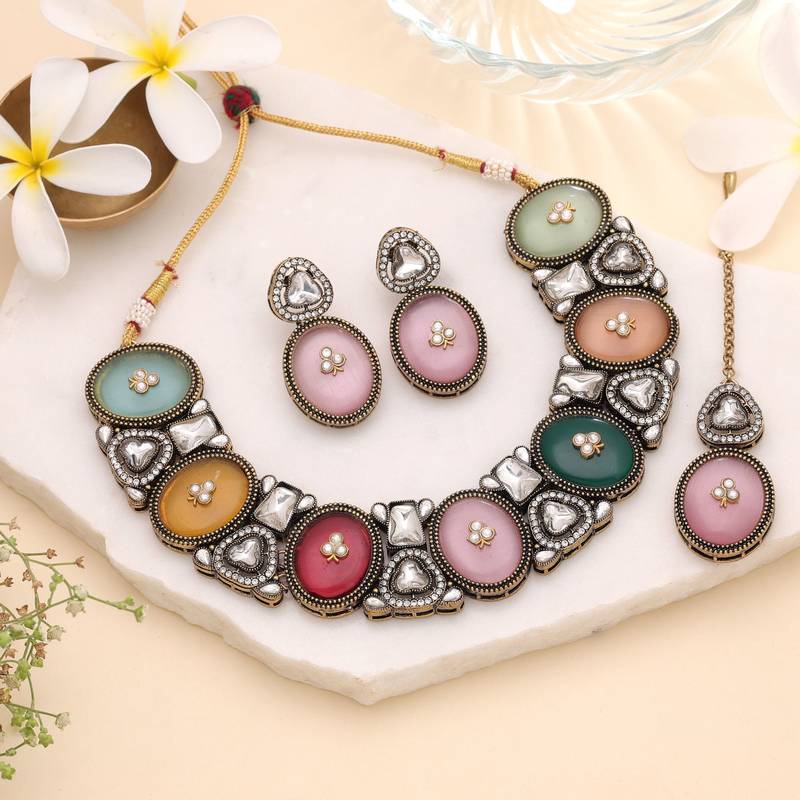 Multi color traditional kundan jewellery set