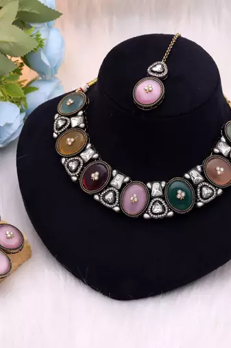Multi color traditional kundan jewellery set
