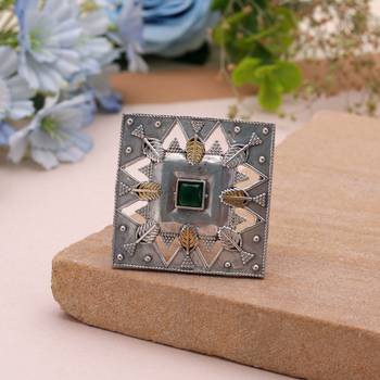 Green color dual tone oxidised rings ethnic style 1