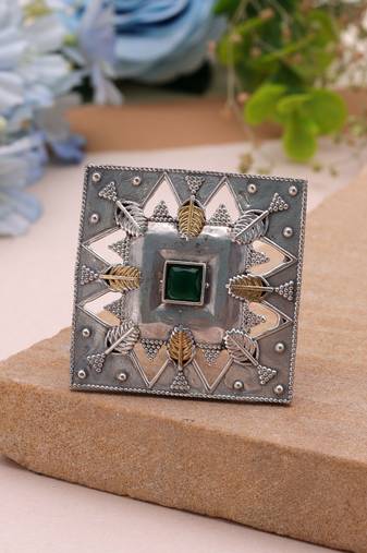 Green color dual tone oxidised rings ethnic style