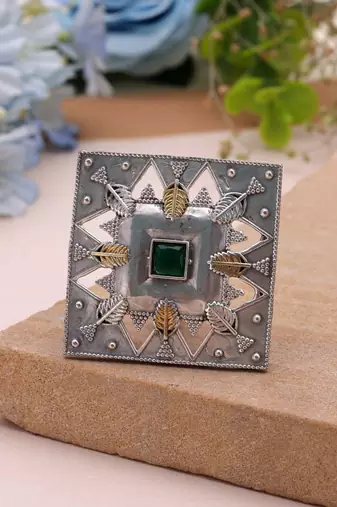 Green color dual tone oxidised rings ethnic style