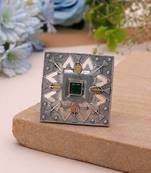 Green color dual tone oxidised rings ethnic style