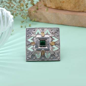 Green color dual tone oxidised rings ethnic style 2