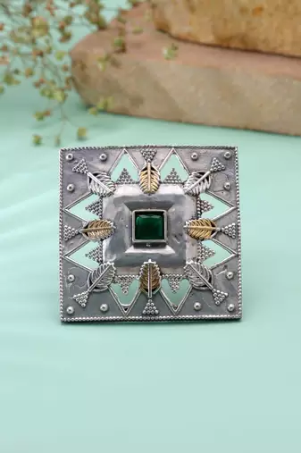 Green color dual tone oxidised rings ethnic style