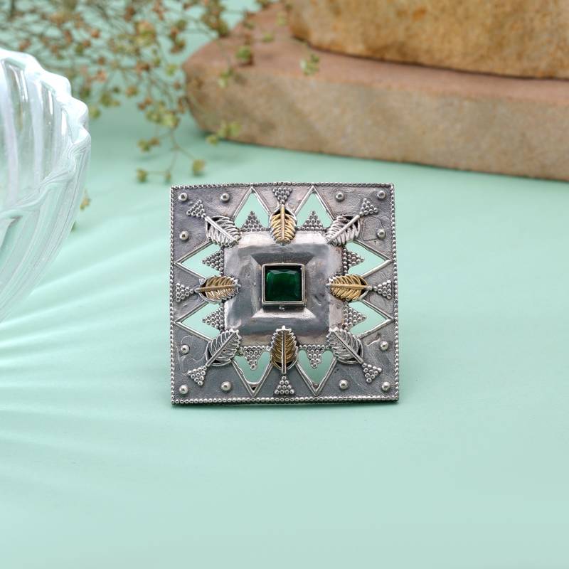 Green color dual tone oxidised rings ethnic style