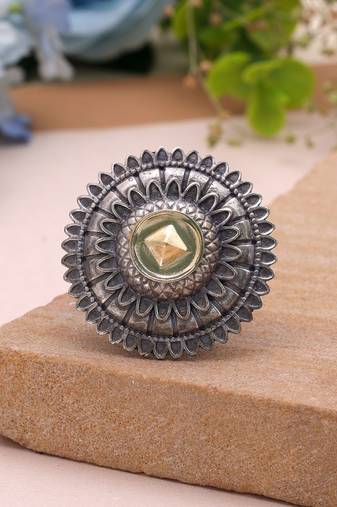 Gold & silver color dual tone oxidised rings designer finish