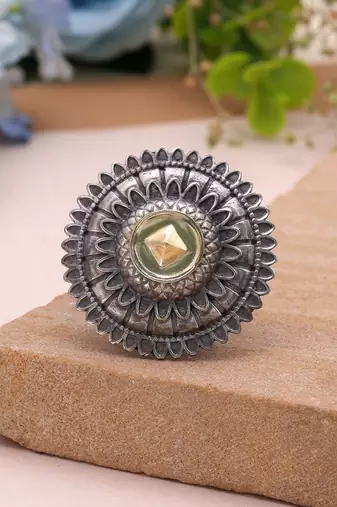 Gold & silver color dual tone oxidised rings designer finish
