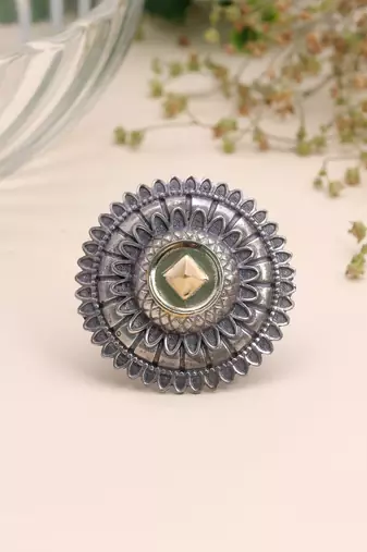 Gold & silver color dual tone oxidised rings designer finish