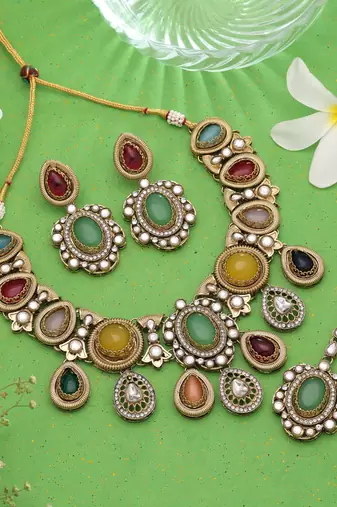 Multi color festive kundan jewellery set