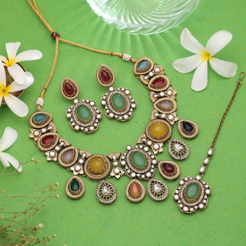 Multi color festive kundan jewellery set