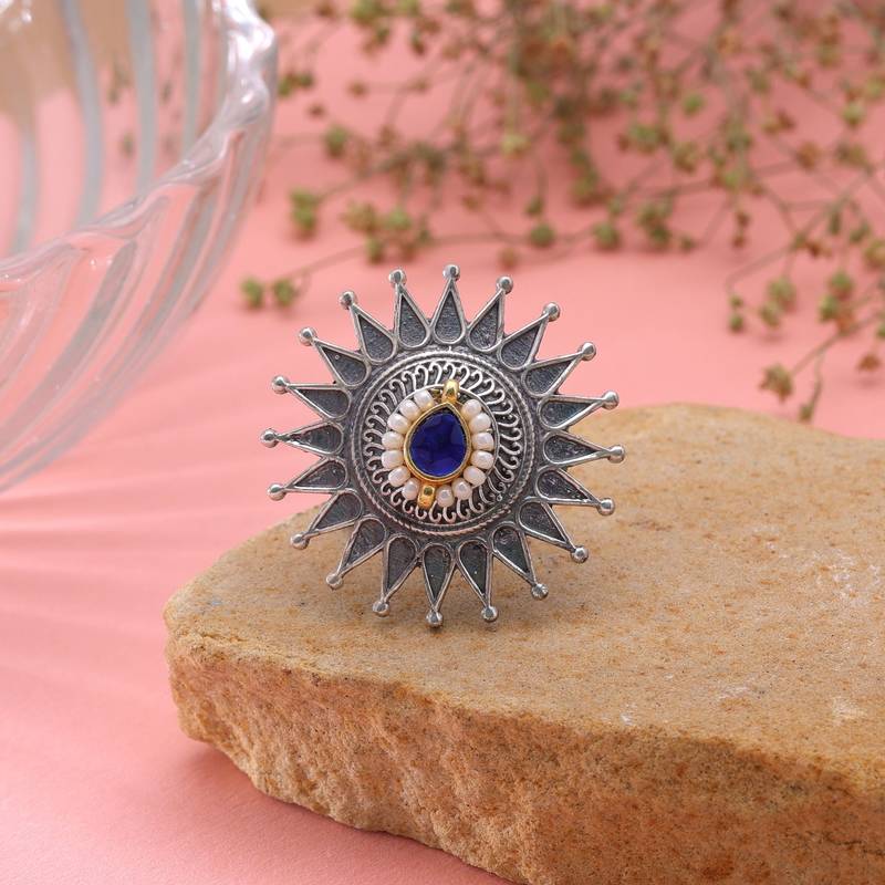 Blue color dual tone oxidised rings fashion appeal