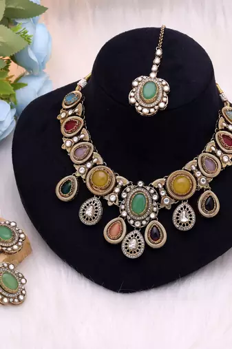Multi color festive kundan jewellery set