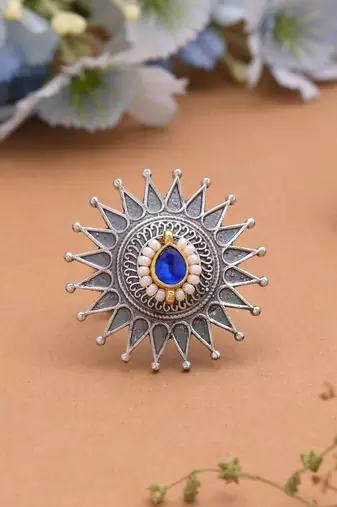 Blue color dual tone oxidised rings fashion appeal