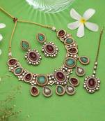 Maroon & light green color kundan jewellery set