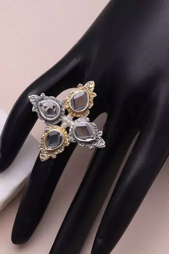 White color dual tone oxidised rings designer look