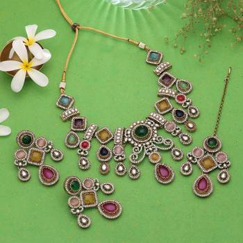 Multi color traditional ethnic kundan jewellery set 1