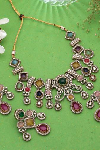Multi color traditional ethnic kundan jewellery set