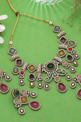 Multi color traditional ethnic kundan jewellery set