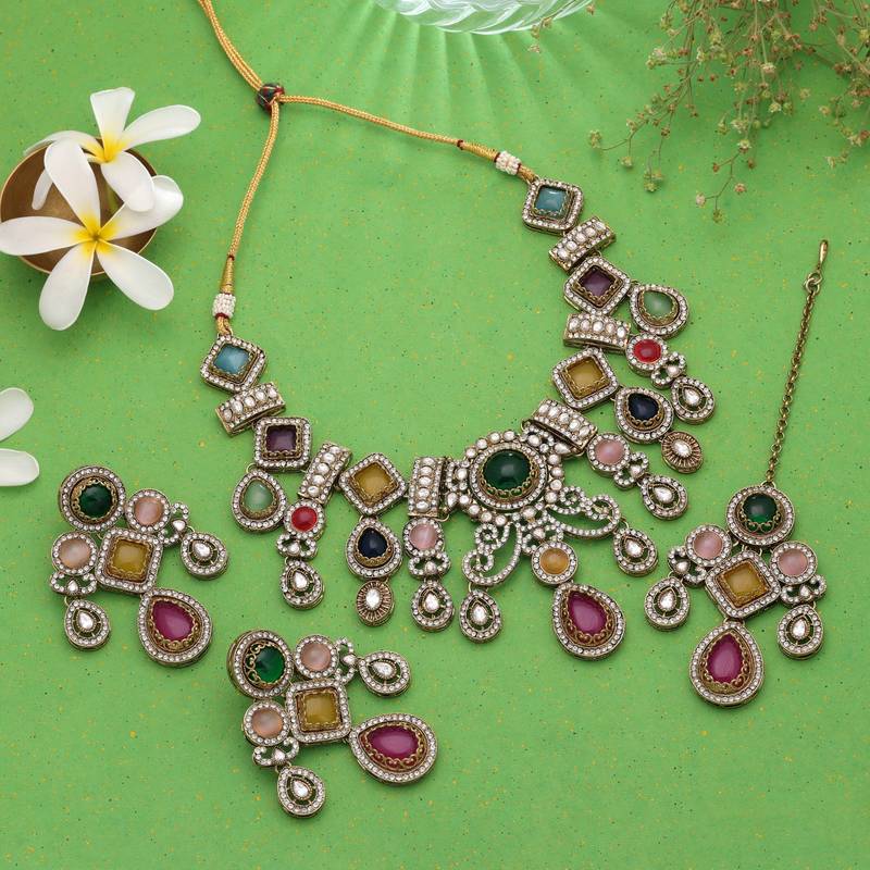 Multi color traditional ethnic kundan jewellery set
