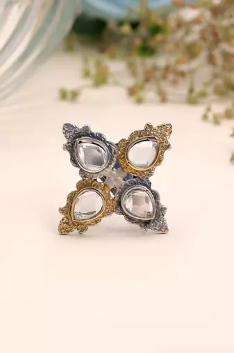 White color dual tone oxidised rings designer look