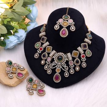 Multi color traditional ethnic kundan jewellery set 2