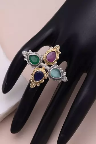 Multi color dual tone oxidised rings designer appeal