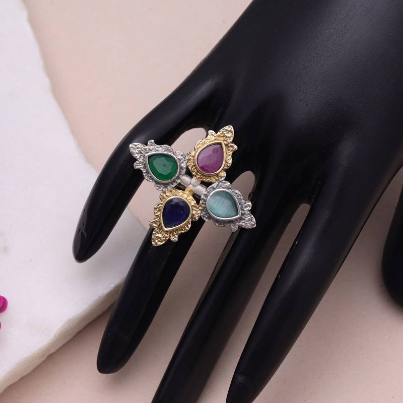 Multi color dual tone oxidised rings designer appeal