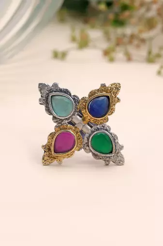 Multi color dual tone oxidised rings designer appeal