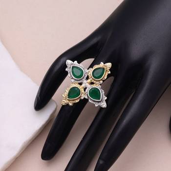 Green color dual tone oxidised rings festive fashion style 1