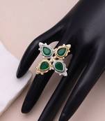 Green color dual tone oxidised rings festive fashion style