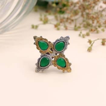 Green color dual tone oxidised rings festive fashion style 2