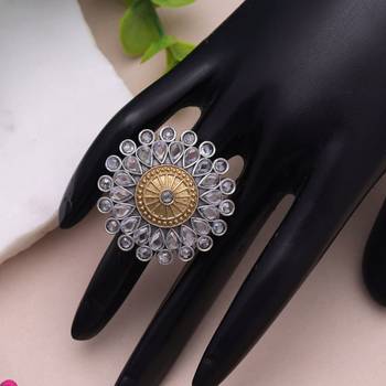 White color dual tone oxidised rings designer style 1