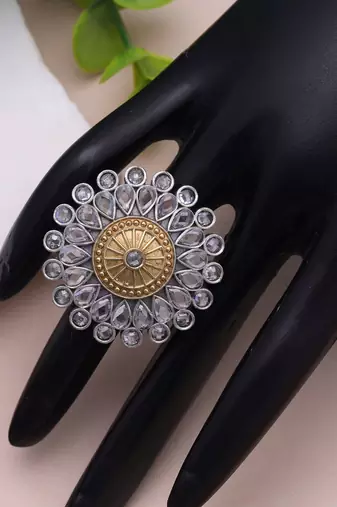 White color dual tone oxidised rings designer style