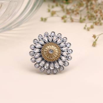 White color dual tone oxidised rings designer style 2