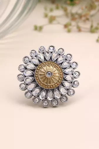 White color dual tone oxidised rings designer style