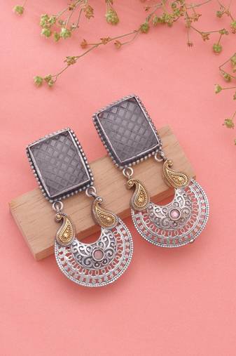 Grey color dual tone oxidised earrings ethnic style