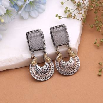 Grey color dual tone oxidised earrings ethnic style 2