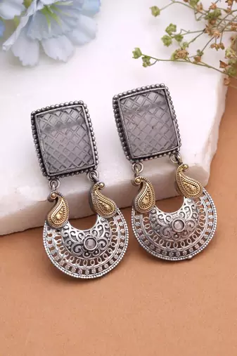 Grey color dual tone oxidised earrings ethnic style