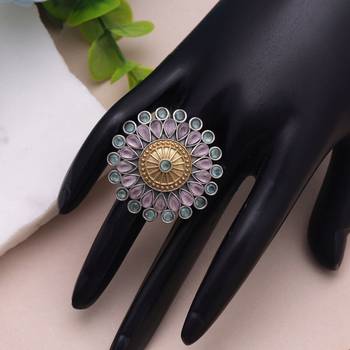 Light pink color dual tone oxidised rings handmade fashion style 1