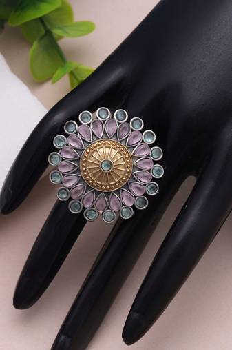 Light pink color dual tone oxidised rings handmade fashion style