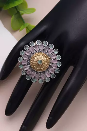 Light pink color dual tone oxidised rings handmade fashion style