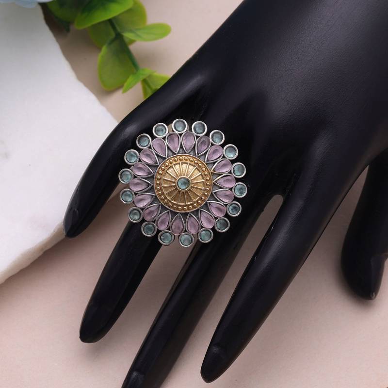 Light pink color dual tone oxidised rings handmade fashion style