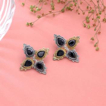 Black color dual tone oxidised earrings handmade designer style 1
