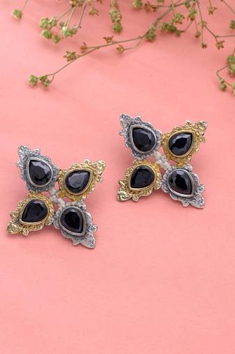 Black color dual tone oxidised earrings handmade designer style
