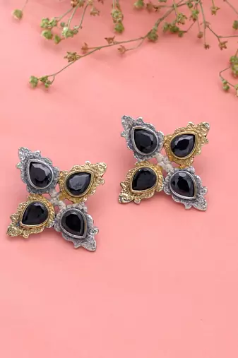 Black color dual tone oxidised earrings handmade designer style