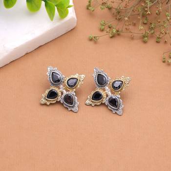 Black color dual tone oxidised earrings handmade designer style 2