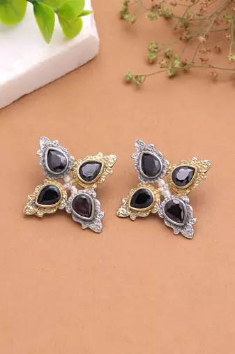 Black color dual tone oxidised earrings handmade designer style